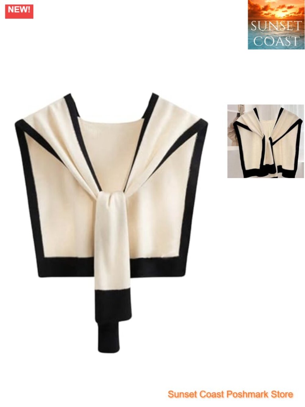 Womens Knitted Shawl Wrap Cape Tie Front Striped Scarf Cardigan